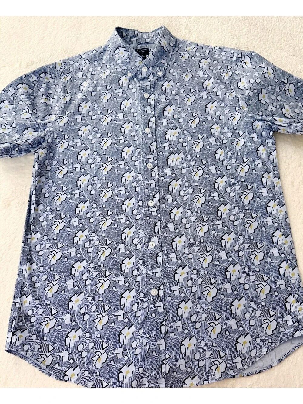 J.Crew Flex Men’s Medium Blue Geometric Print Button Up Stretch Shirt